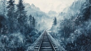 雾中铁路穿行于山林间