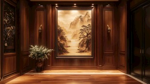 中式典雅玄关 山水挂画装饰