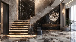 奢华大理石楼梯间室内设计