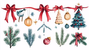 圣诞装饰元素水彩插画集