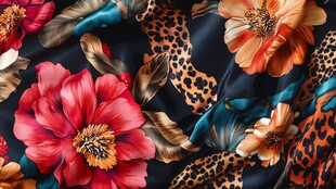 豹纹花卉交织的绚丽丝绸