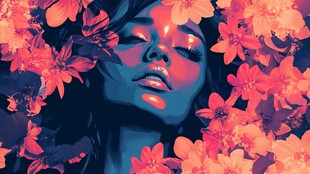 梦幻花丛中的闭眼女子