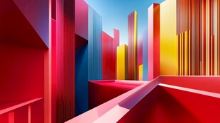 多彩几何建筑空间景象