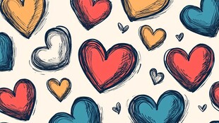 手绘多彩爱心无缝图案