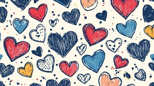 手绘多彩爱心图案背景