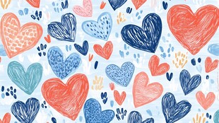 手绘多彩爱心图案背景