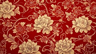 中式红底金纹花卉图案