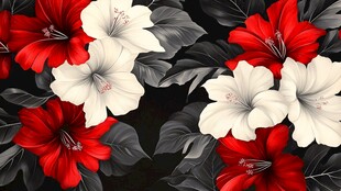 黑白红三色花卉图案背景