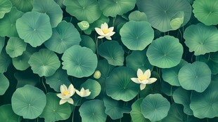 莲叶间绽放的清雅荷花