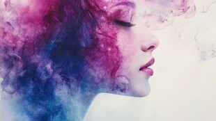 梦幻色彩的女性侧脸轮廓