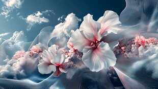 梦幻云端绽放的绮丽花朵