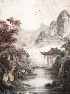 水墨山水间的亭台景致