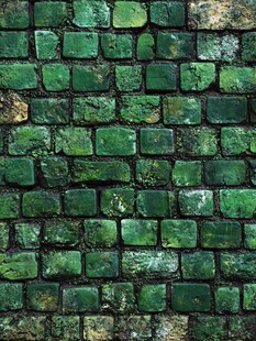 翠绿砖块墙面纹理特写