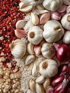 多彩蒜与香料的美味组合