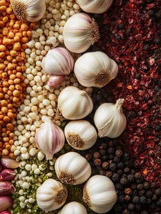 多样香料与大蒜的缤纷组合