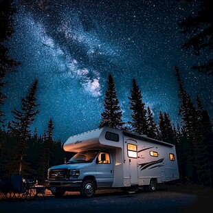 星空下的房车露营浪漫夜