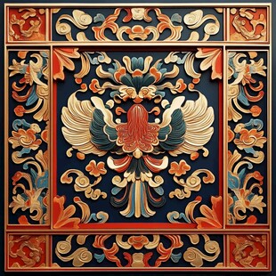 中式凤凰雕花图案装饰艺术