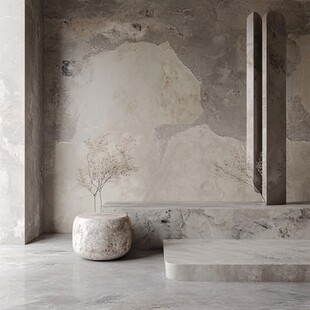 极简风室内的石质装饰场景