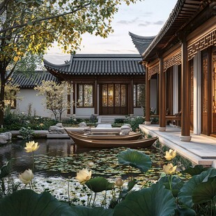 中式庭院 荷塘雅韵古风景