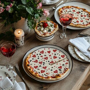 浪漫心形披萨餐桌布置