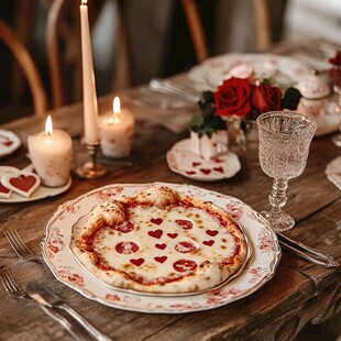 浪漫心形披萨烛光晚餐场景
