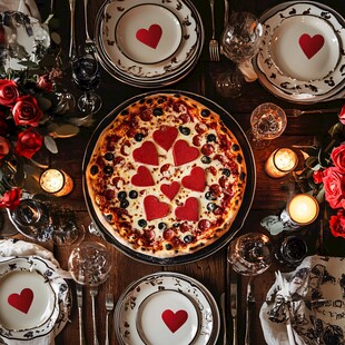 浪漫心形披萨餐桌布置