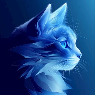 蓝色光影猫咪侧面肖像