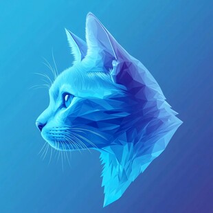 蓝色低多边形风格猫咪头像