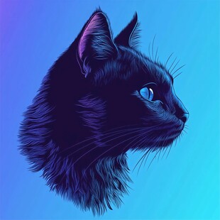 蓝眸黑猫的梦幻侧影