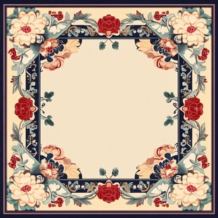 中式花卉边框装饰图案