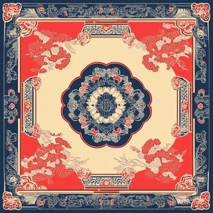 中式传统花卉纹样方巾图案