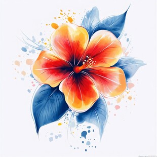 水彩绘鲜艳扶桑花