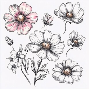 手绘粉色白色花朵插画