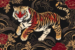 猛虎戏繁花中式风图案