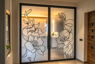 艺术花卉玻璃推拉门设计