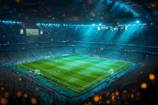 璀璨灯光下的足球比赛现场