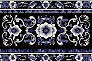 中式蓝白花卉古典纹饰图案