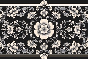 黑白花卉复古图案装饰画