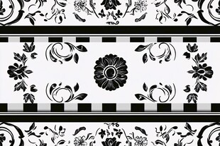 黑白花卉条纹装饰图案