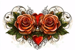 心形玫瑰纹身图案设计