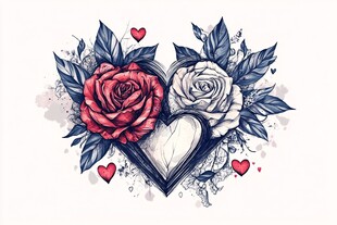心形双玫瑰浪漫插画