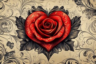 心形红玫瑰纹身艺术图案