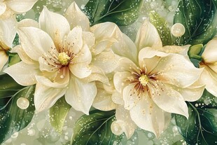 白色花卉绿叶唯美插画