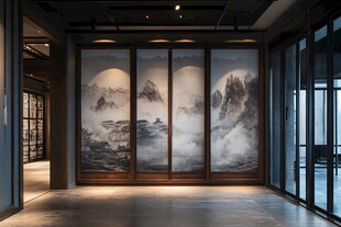 中式山水屏风玄关空间