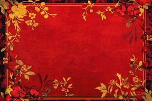 红色花卉边框背景图