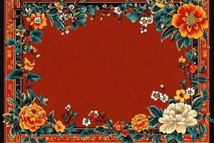 中式繁花红底传统边框图