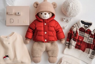 可爱小熊玩偶与婴儿服饰