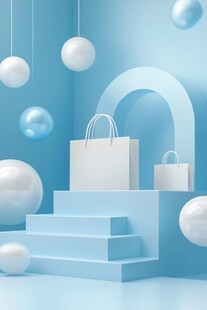 蓝色空间中的购物袋展示
