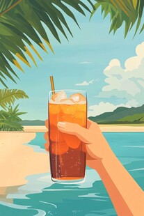 海滩上的冰饮惬意时光