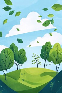 清新绿意山林风景插画